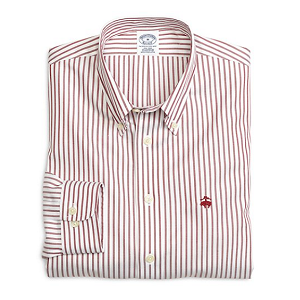 Non-Iron Slim Fit Stripe Sport Shirt - Red